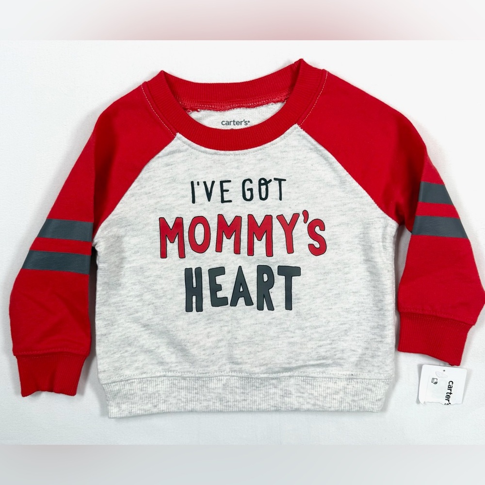 NWT CARTER’S “I’ve Got Mommy’s Heart” Baby Boy Raglan Long Sleeve Sweatshirt 9M‎